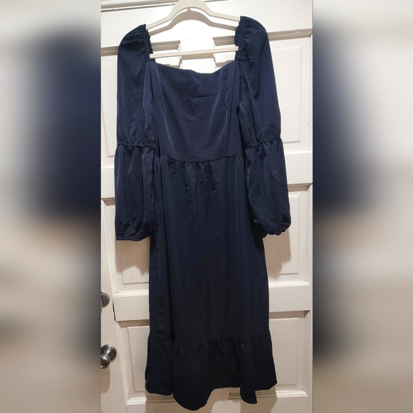 Crinkle Midi Dress Navy